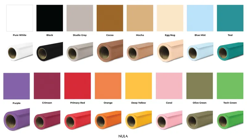 Seamless backdrop paper colors available in Studio J